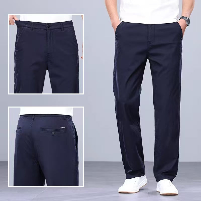 Binhaolu Men's Clothing High-End Pure Cotton Casual Pants for Men, Autumn and Winter Style with Fleece, New Business Style Men's Pants in Navy Blue