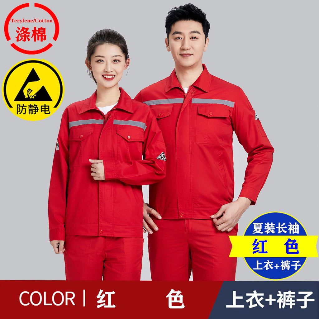 Summer thin anti-static overalls suit men's and women's long short sleeve gas station filling station gas petrochemical electricsuit