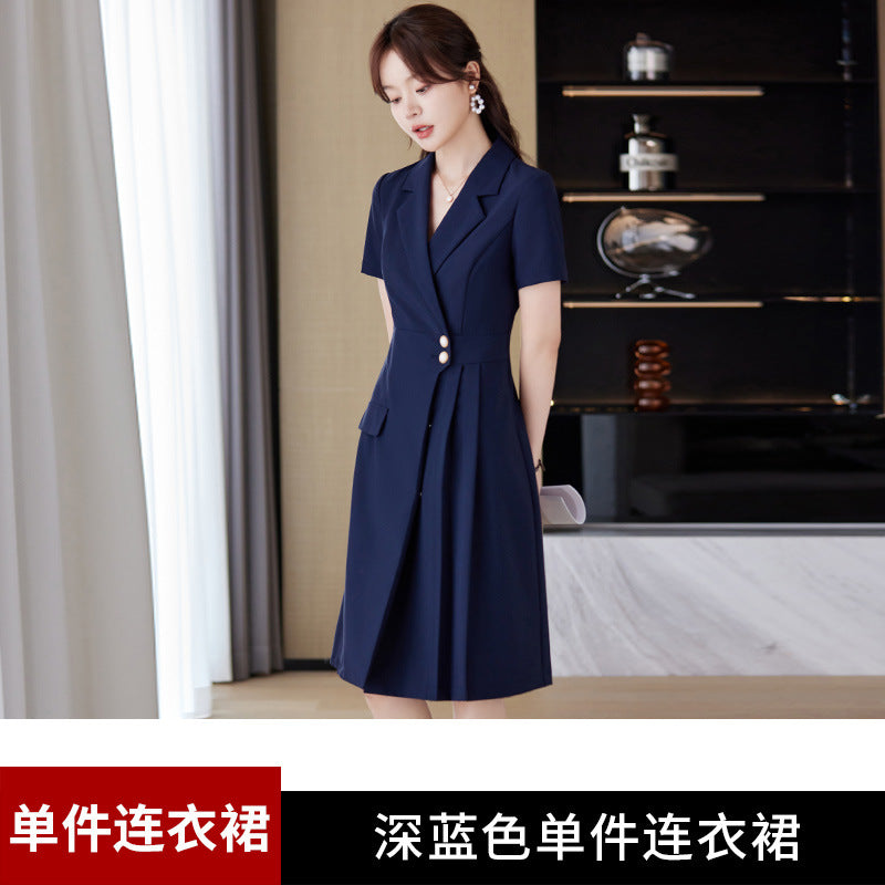 [Elegant Long Skirt] V-neck Short-sleeved dress High-end Work Clothes Mid-length Skirt Spring and Summer Business Wear Uniform