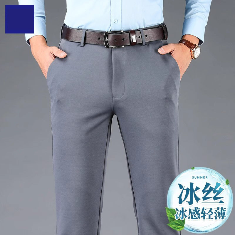 Cross-border wholesale new ice silk four-sided stretch pants men's casual pants business men's straight pants suit pants