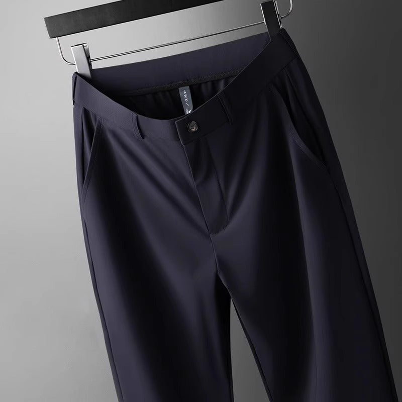 Wholesale men's ice silk trousers new casual pants men's slim-fit high stretch pants men's non-ironing black business men