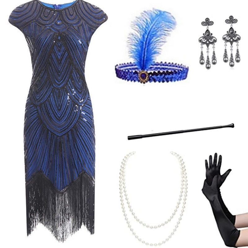 Foreign trade European and American 1920 retro women's sequined dress Gatsby ball tassel dress stage performance clothing suit
