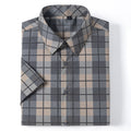New 2025 Summer New Men's Short-Sleeved Bamboo Fiber Plaid Shirt Casual Half-Sleeved Pocketless Men's Lining