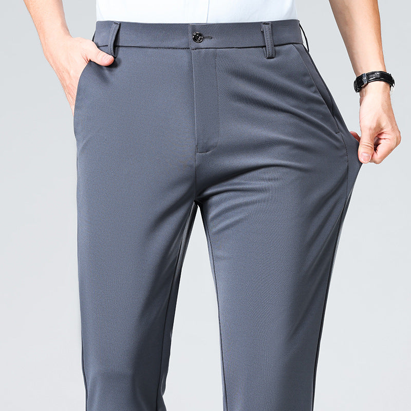 Wholesale casual pants men's four-sided elastic fabric summer ice silk pants trousers trousers high waist breathable iron-free formal trousers