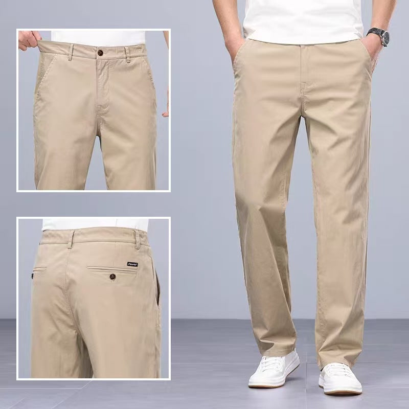 Binhaolu Men's Clothing High-End Pure Cotton Casual Pants for Men, Autumn and Winter Style with Fleece, New Business Style Men's Pants in Navy Blue